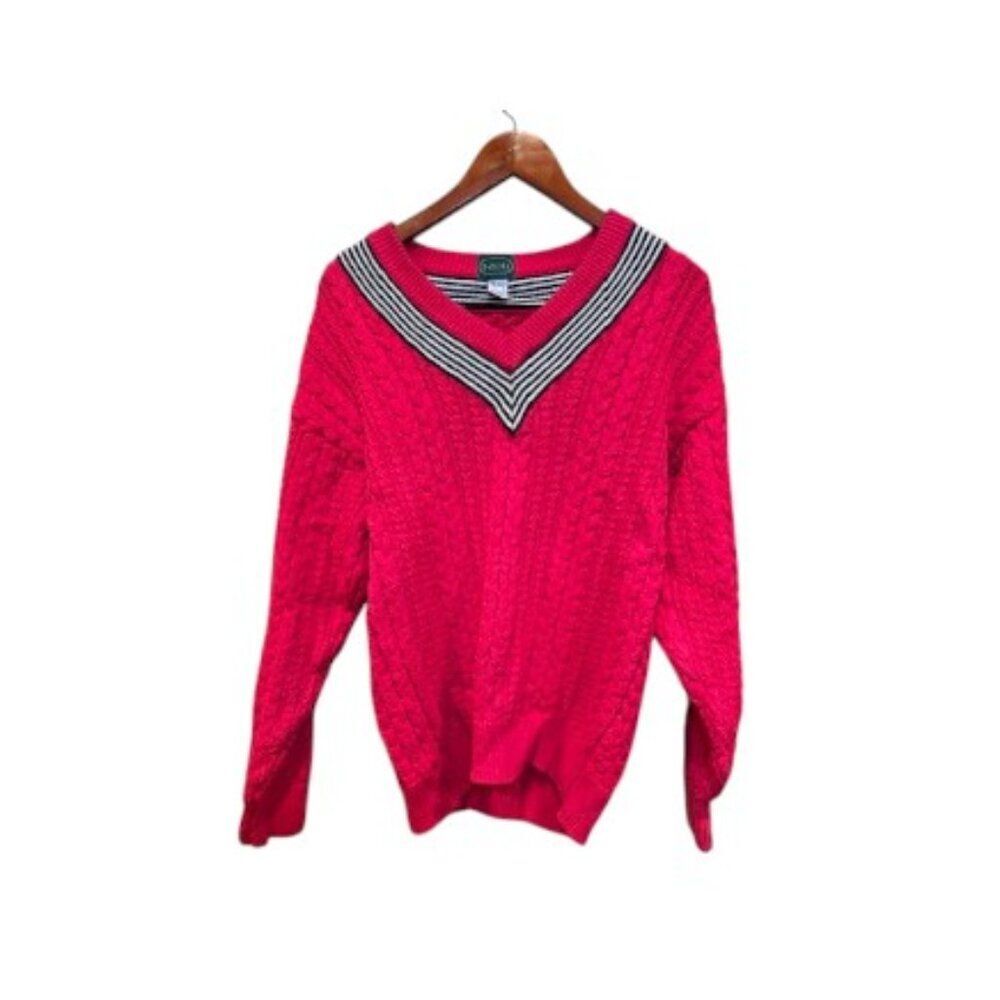 VTG IZOD Pink Cable Knit Sweater S Barbiecore Tennis Old Money Preppy Aesthetic